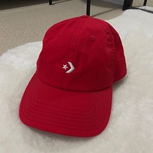 Bold red hat with converse design
